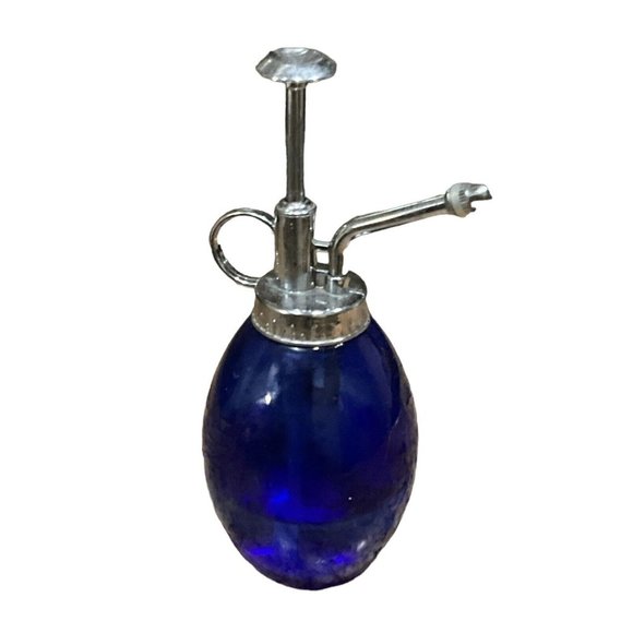 Vtg Water Atomizer Mister Cobalt Blue Glass Silver Metal 7" - Picture 2 of 5